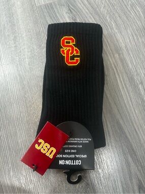 USC Black Crew Socks with Red & Gold Logo